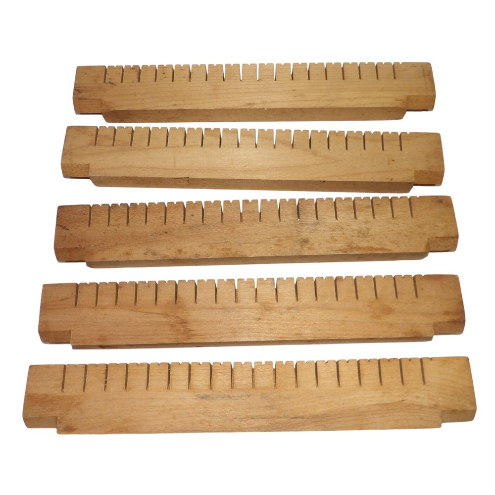 Vintage Wooden Loom Warp Bars Notched Weaving Tool Set of 5 Replacement Parts